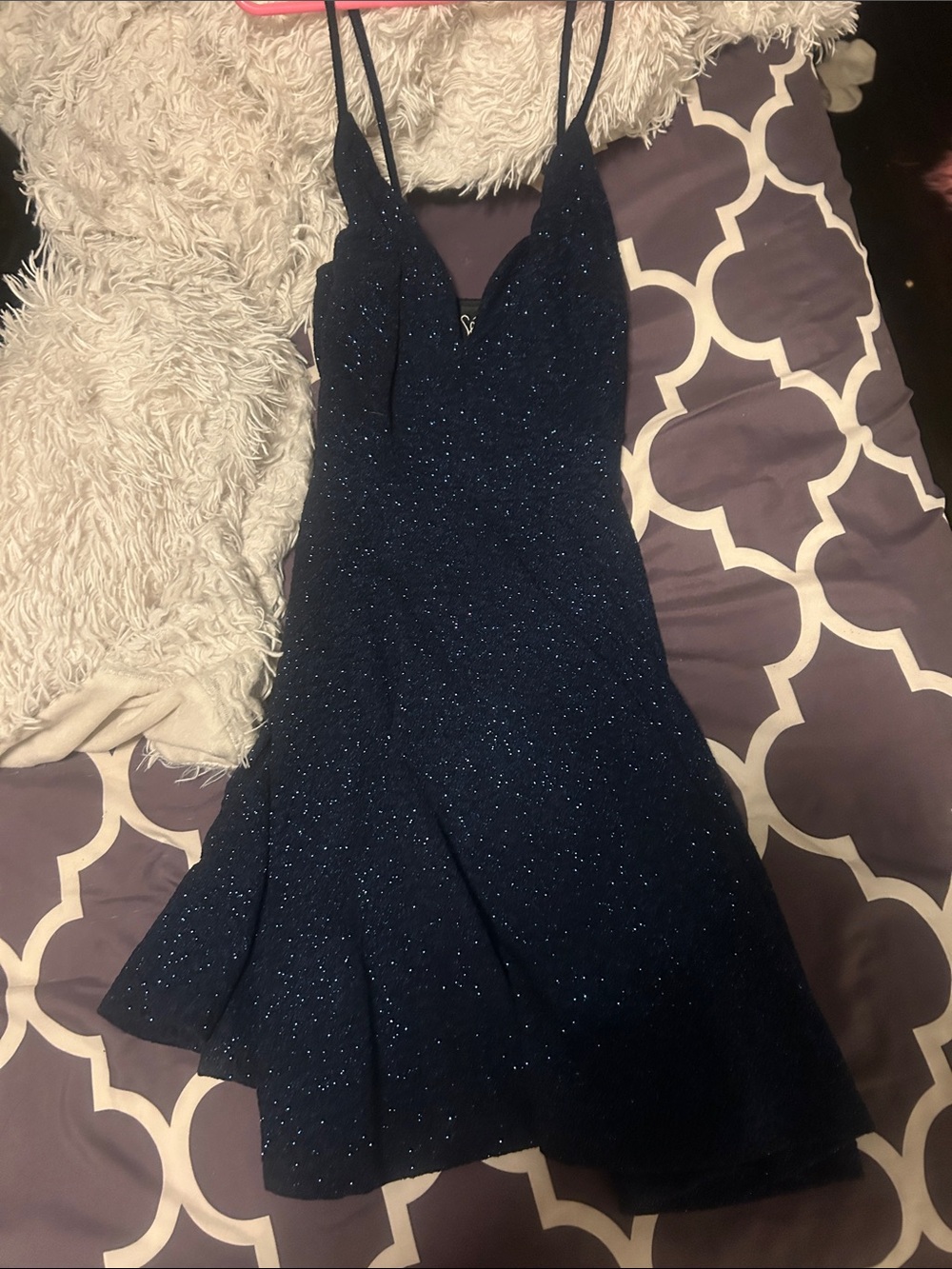 Windsor Navy Sparkle Mini Dress with Spaghetti Straps